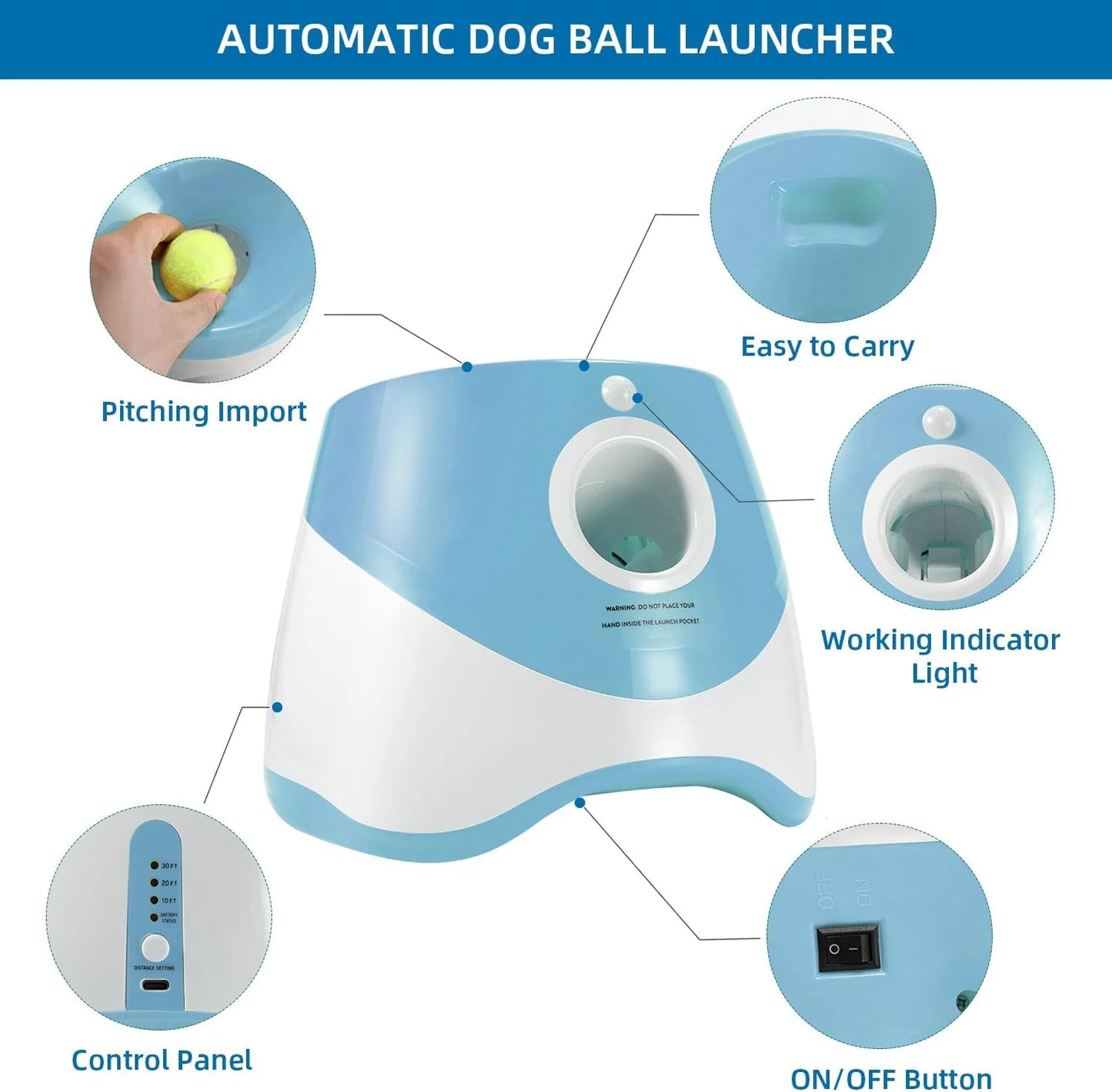 Ball Thrower for Dogs,Interactive Dog Fetch Machine,Automatic Tennis Ball Launcher with 12 Tennis Balls,Dog Ball Thrower Machine with 10-30Ft 3 Launching Distance,For Small Dogs Indoor & Outdoor