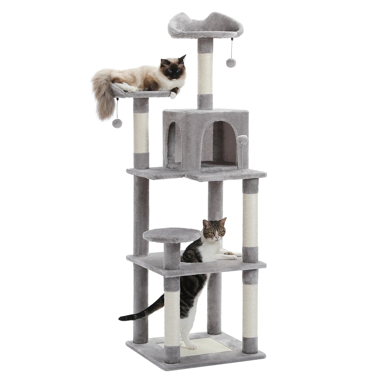 63'' Modern Cat Tree Tower with Scratching Pad and Cozy Condo for Large Cats Indoor Gray
