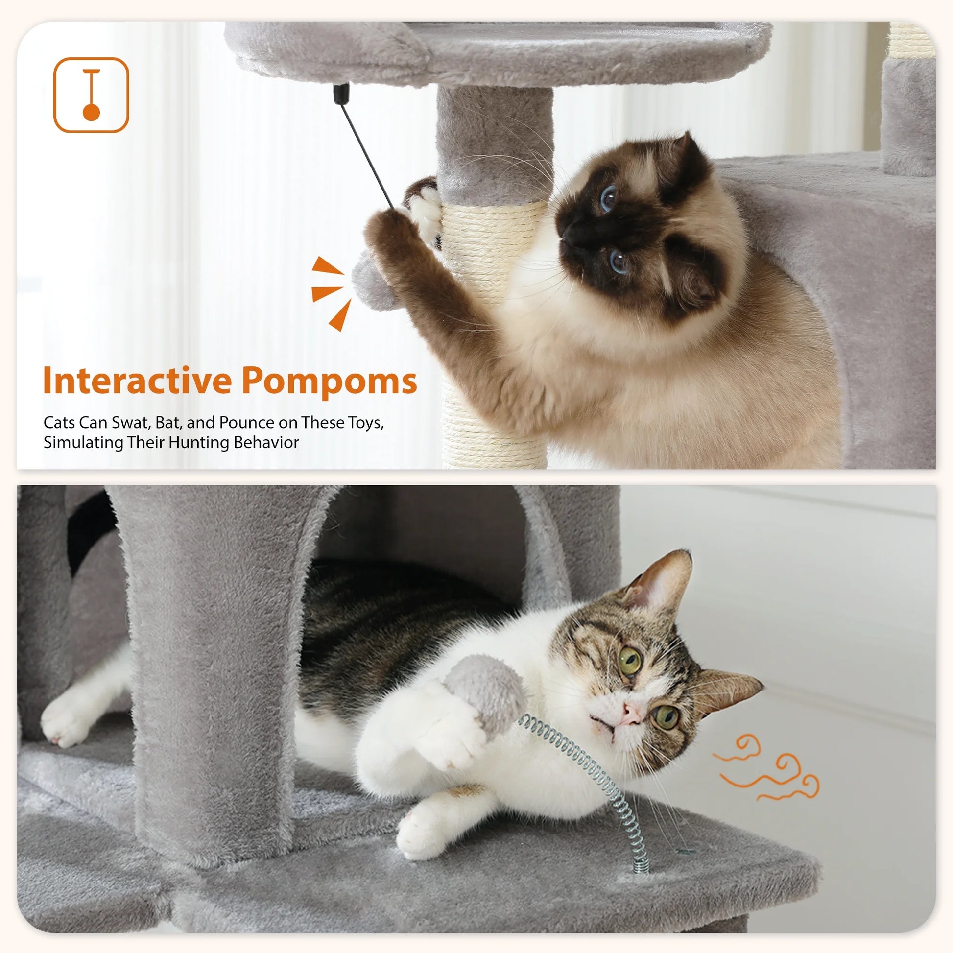 63'' Modern Cat Tree Tower with Scratching Pad and Cozy Condo for Large Cats Indoor Gray
