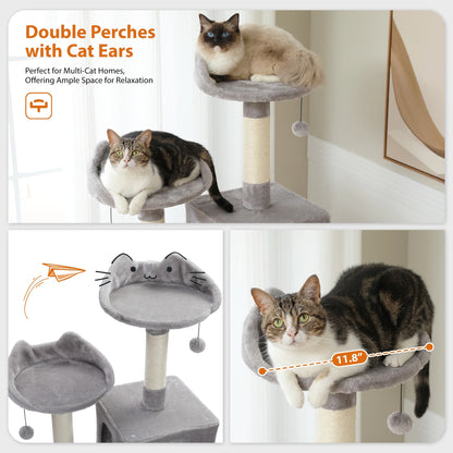 63'' Modern Cat Tree Tower with Scratching Pad and Cozy Condo for Large Cats Indoor Gray